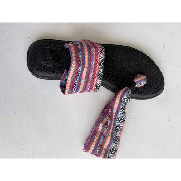 Sanuk Yoga Mat Sling Flip Flop Thong Sandals Size 8 Pink Purple Aztec - Picture 7 of 8